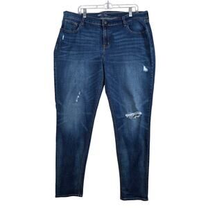 Old Navy Jeans Women 16 Tall Blue Mid Rise Stretch Distressed Straight Denim